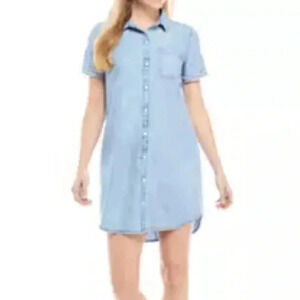 True Craft Short Sleve Button Down Jean Shirt Dress Size Small
